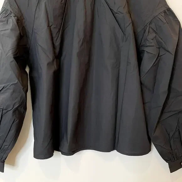 J.Crew Shirred Popover Top Cotton Poplin Long Sleeve Office Date CI522 Black XXS - Picture 11 of 15